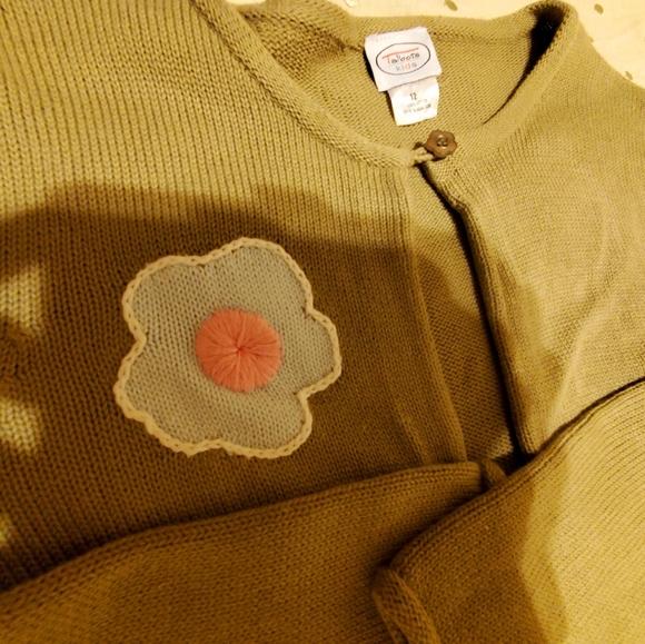 Talbots Kids Knitted Girls  Rainbow Cardigan Olive Green Sweater-Size 12 - Picture 3 of 5